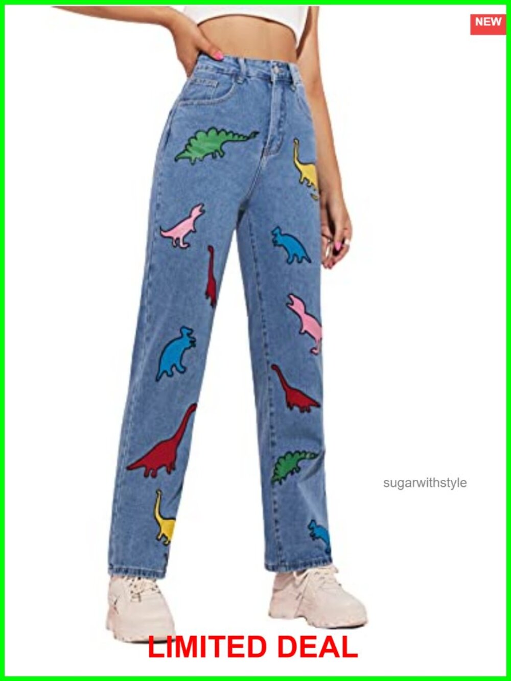 High Waisted Cow Print Ripped Wide Leg Jeans